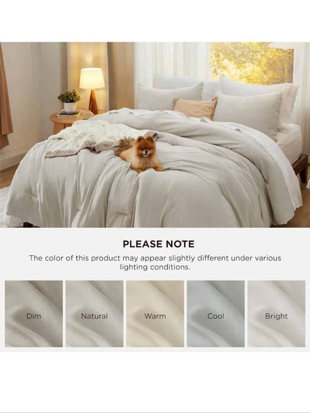 Bedsure Oversized King Comforter Set Soft Prewashed for All Season Beige 3 Piece